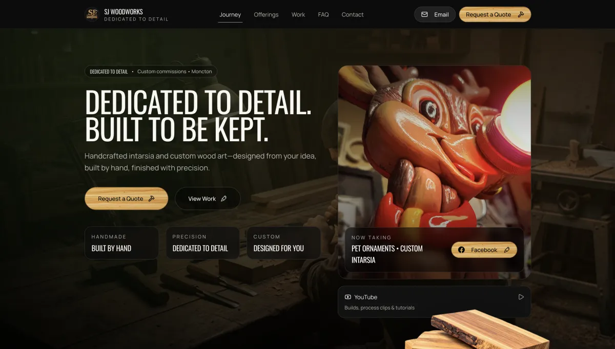 SJ Woodworks custom furniture website